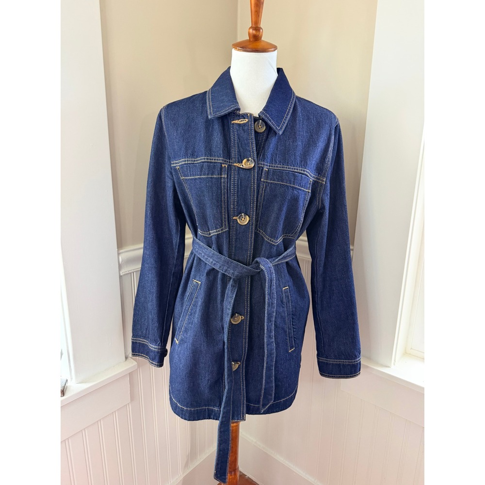 CAbi Chore Jacket Style 3910 Dark Wash Denim Belted Utility Jacket M - Picture 2 of 15